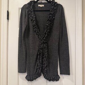 Tea n Rose Charcoal Ruffle Cardigan Romantic Soft Knit Sweater Size M